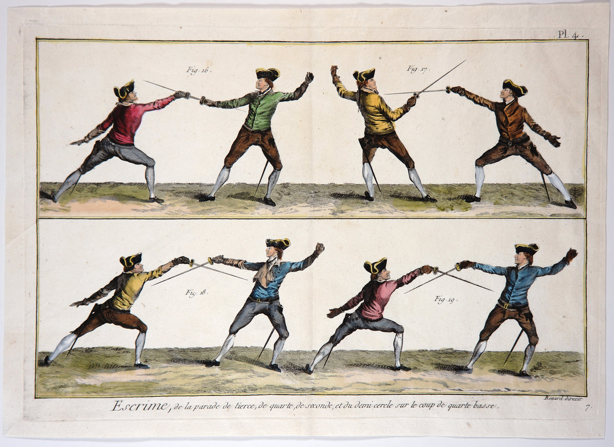 Escrime (Fencing), Hand Colored Engraving - Authentic Vintage Antique Print