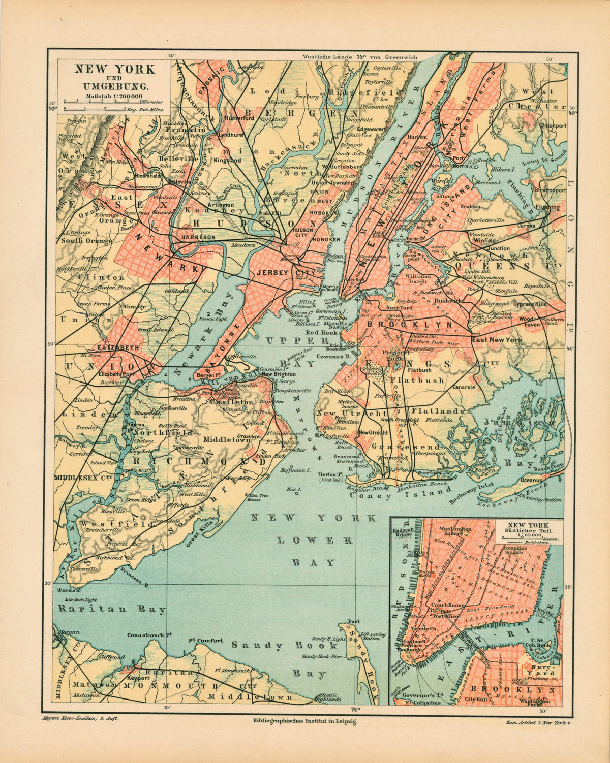New York City- Antique Map - Authentic Vintage Antique Print