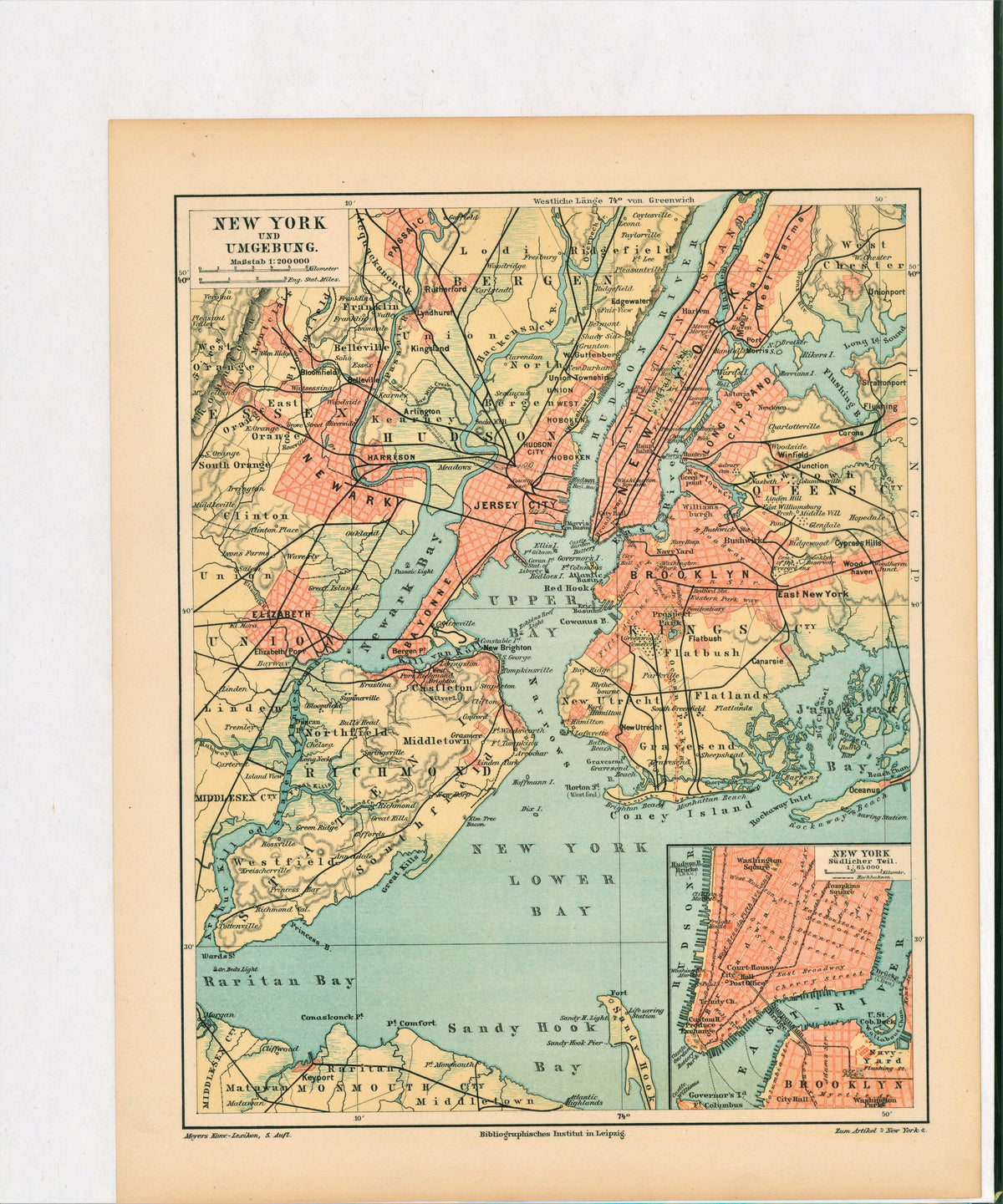 New York City- Antique Map - Authentic Vintage Antique Print