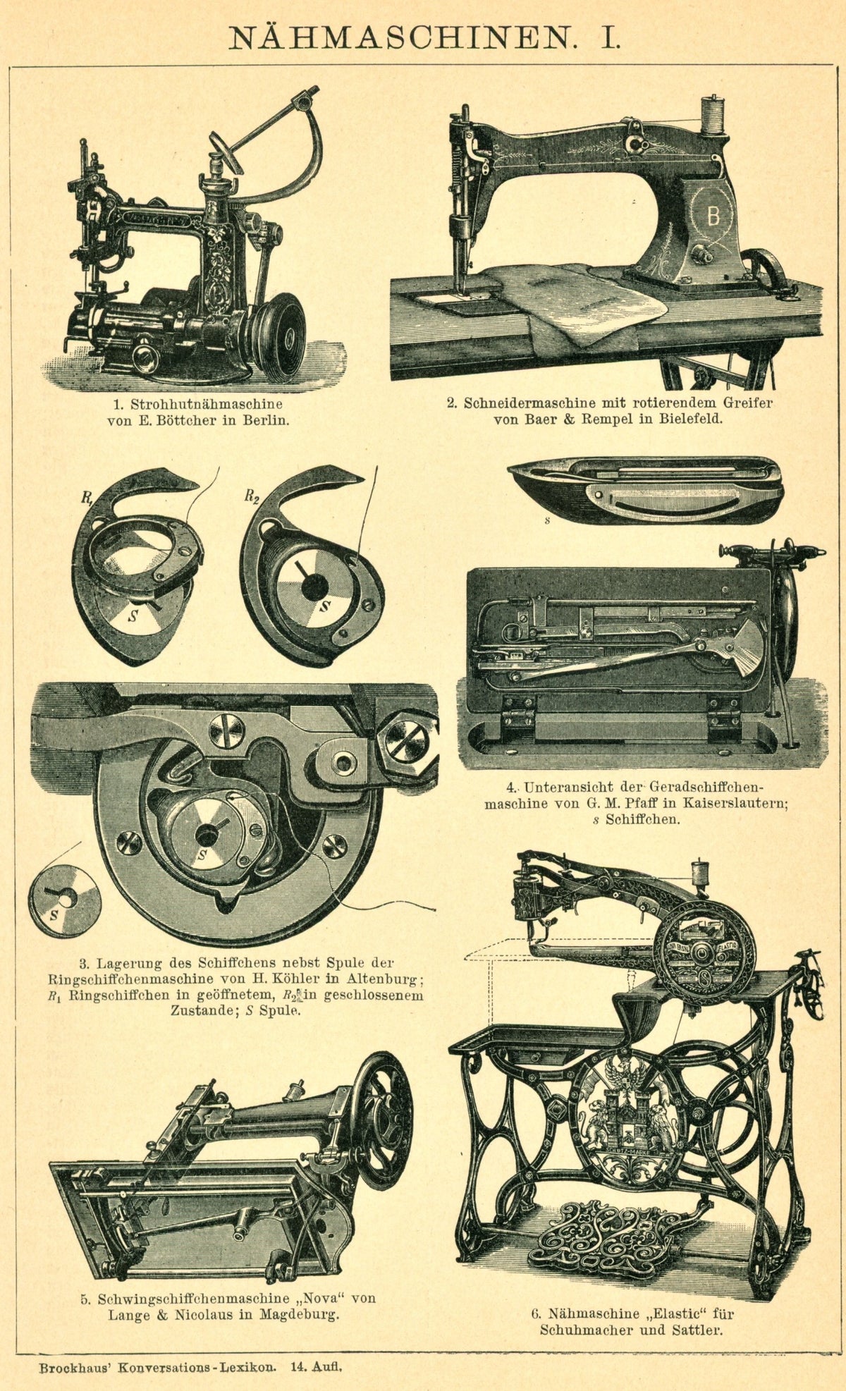 Sewing Machines- Antique Engraving - Authentic Vintage Antique Print