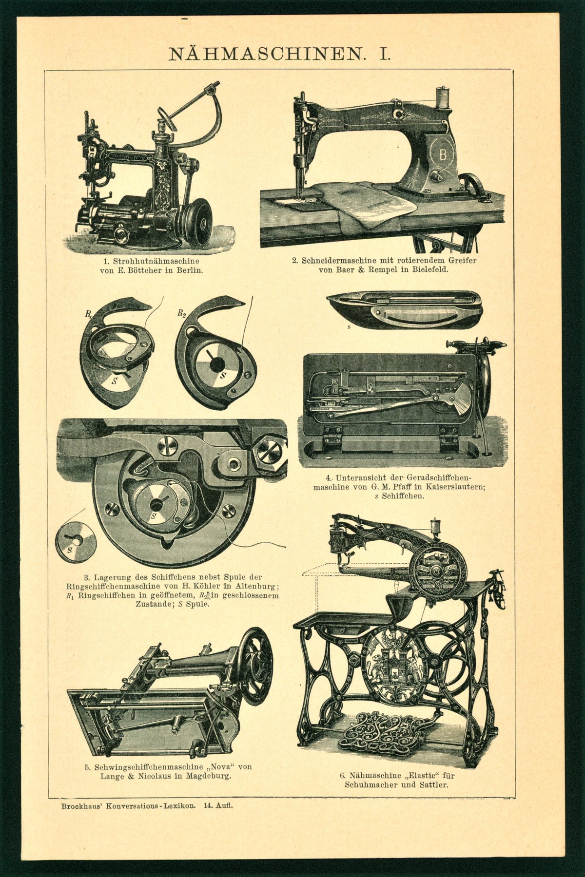 Sewing Machines- Antique Engraving - Authentic Vintage Antique Print