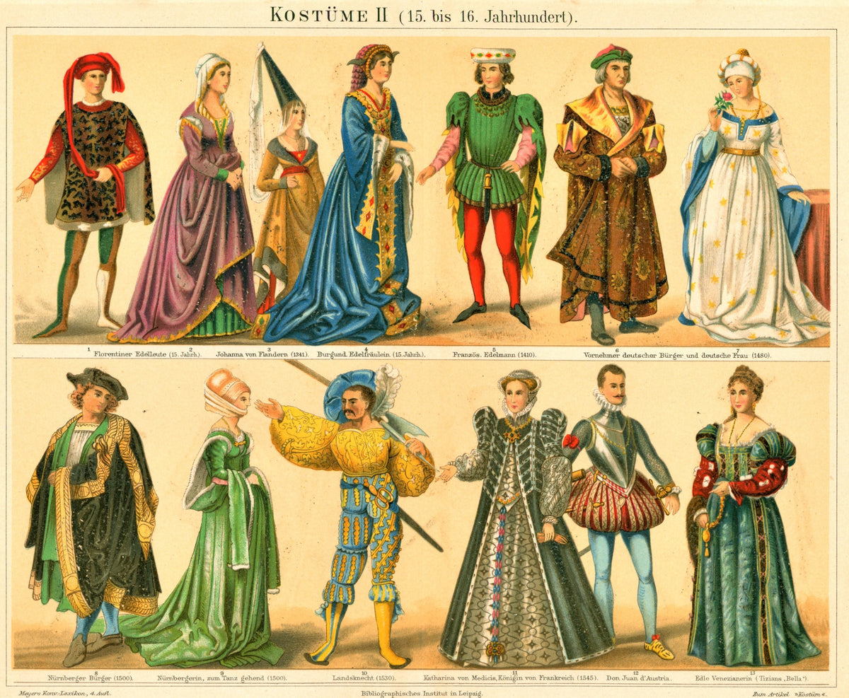 15th &amp; 16th Century Nobility- Antique Chromolithograph Print - Authentic Vintage Antique Print