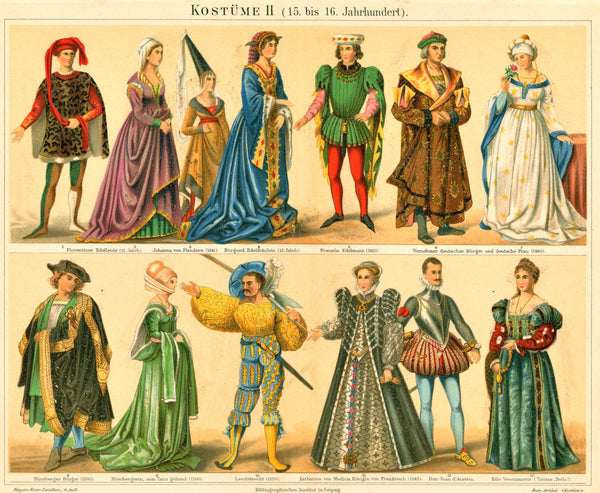 15th & 16th Century Nobility- Antique Chromolithograph Print - Authentic Vintage Antique Print