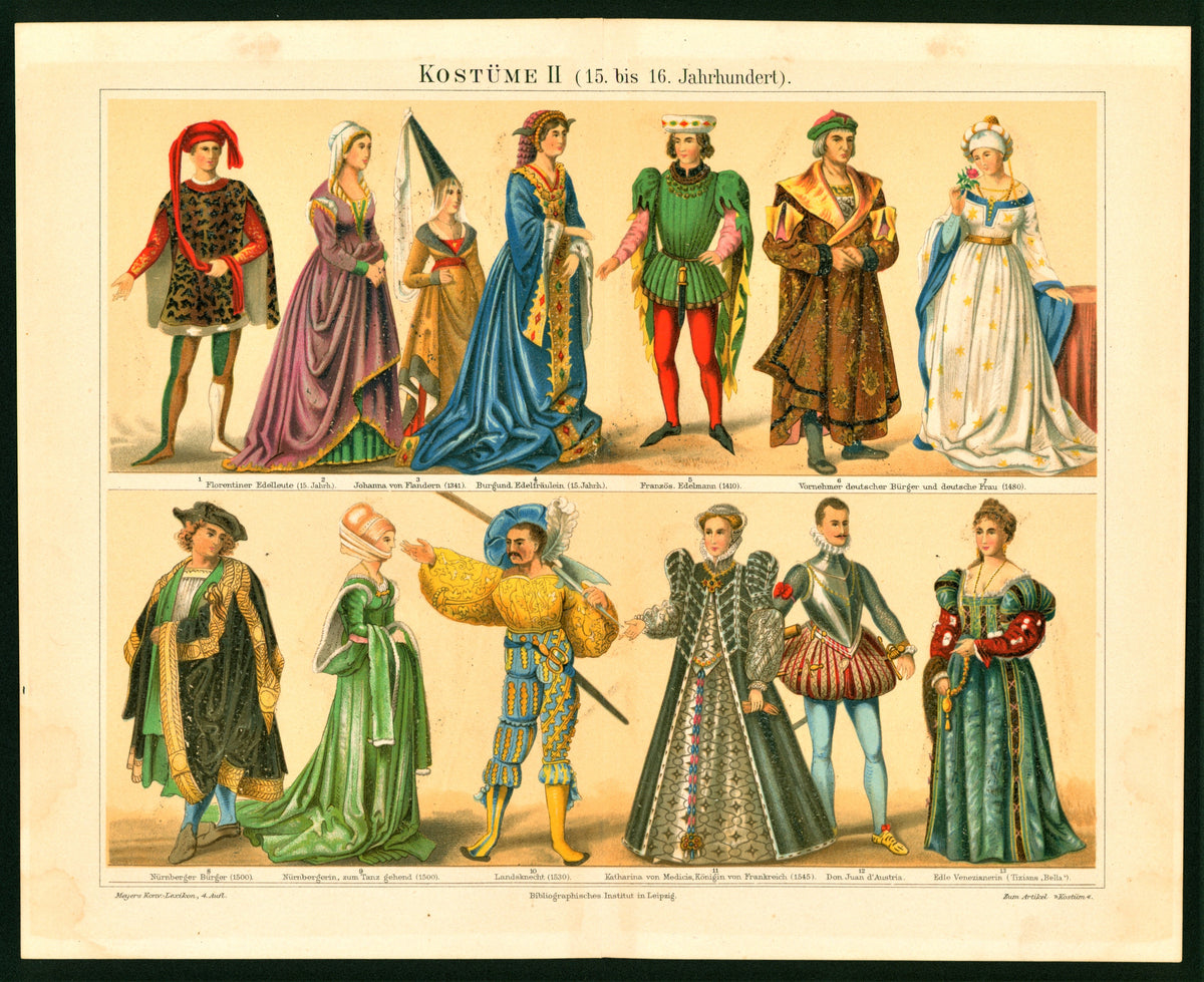 15th &amp; 16th Century Nobility- Antique Chromolithograph Print - Authentic Vintage Antique Print