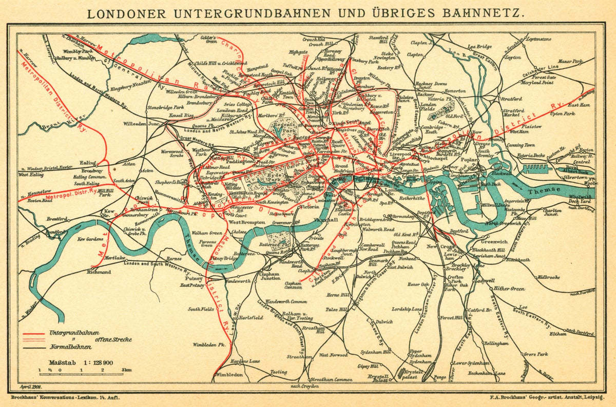 Subway, Tube, London- Antique Map - Authentic Vintage Antique Print