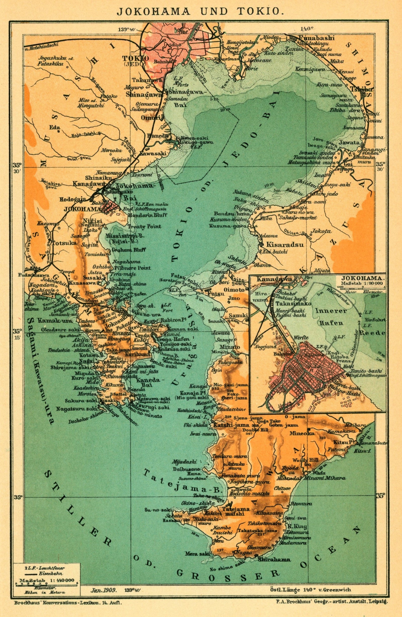 Tokyo, Japan- Antique Map - Authentic Vintage Antique Print