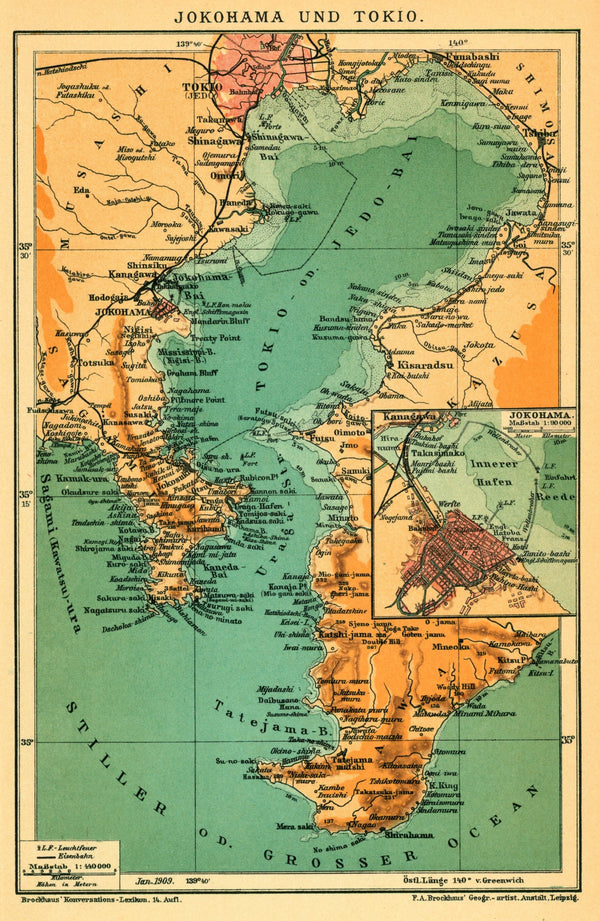 Tokyo, Japan- Antique Map - Authentic Vintage Map