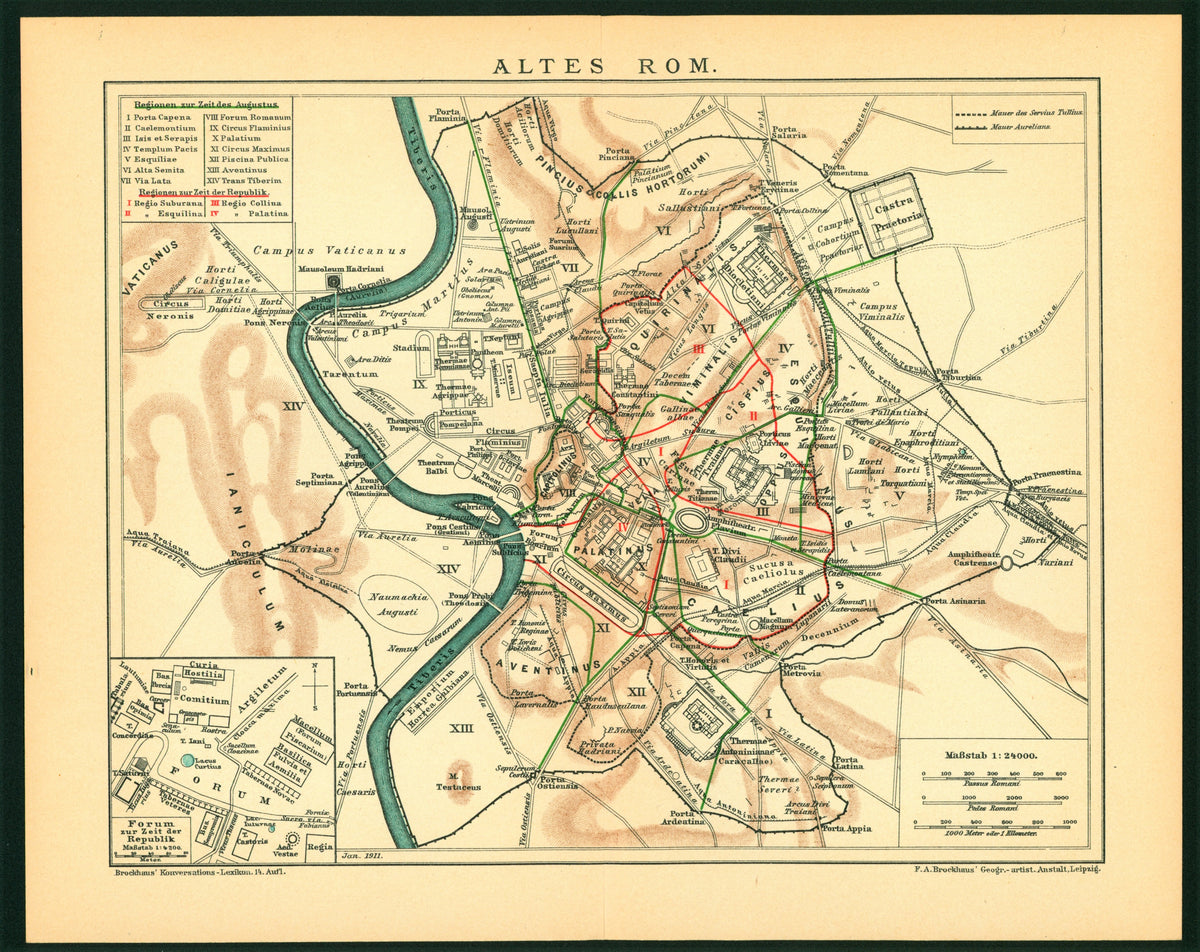 Ancient Rome- Antique Map - Authentic Vintage Poster