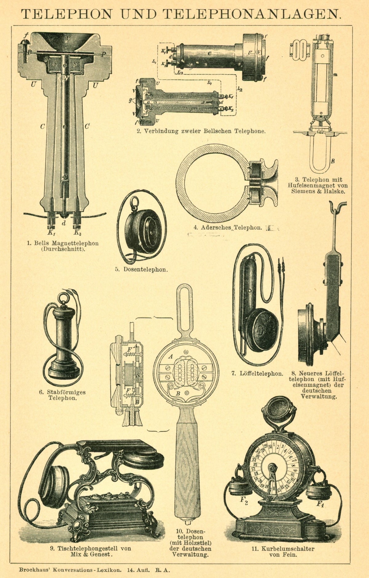 Telephones- Antique Engraving - Authentic Vintage Antique Print