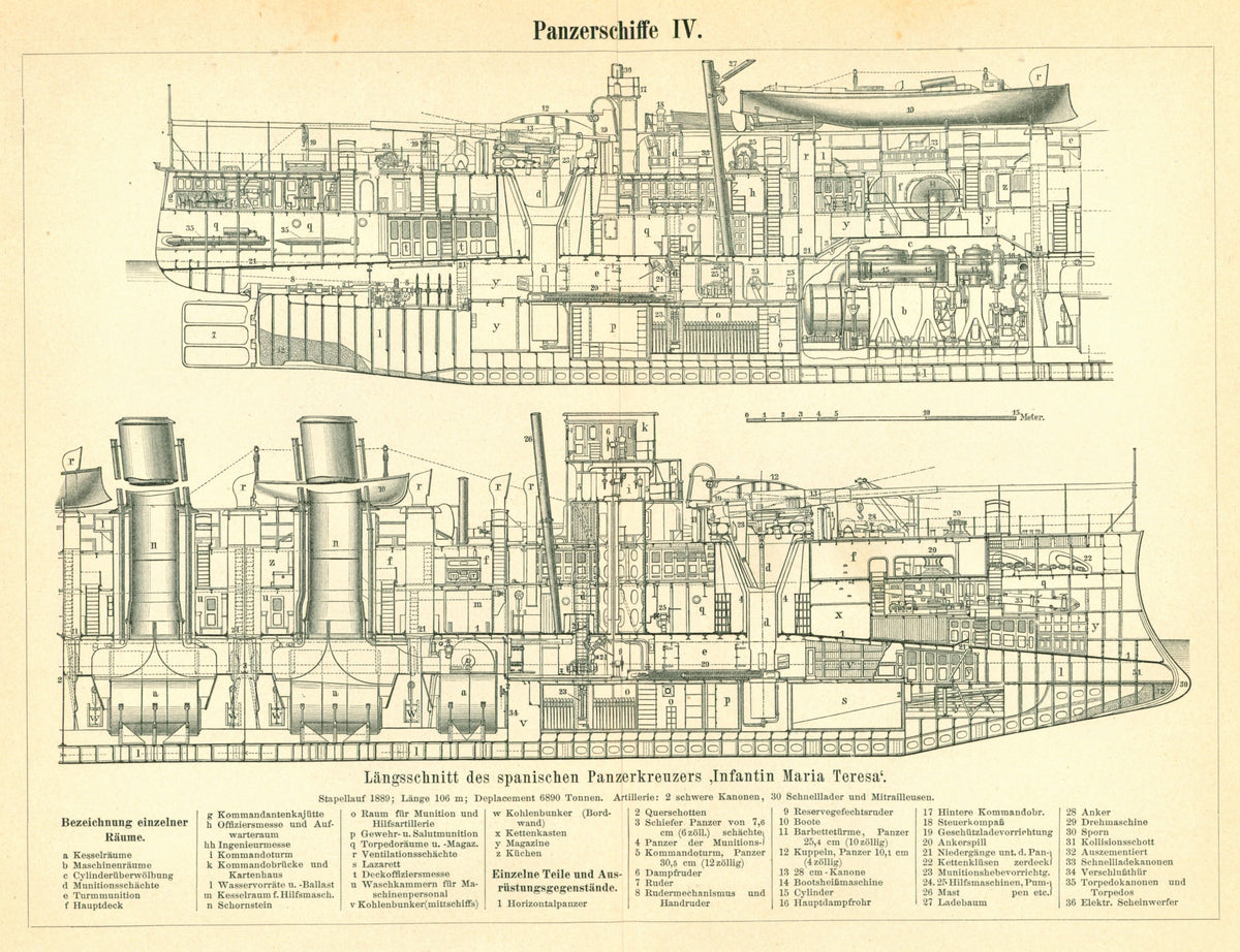 Military Battle Ship, Infantin Maria Teresa- Antique Engraving - Authentic Vintage Antique Print