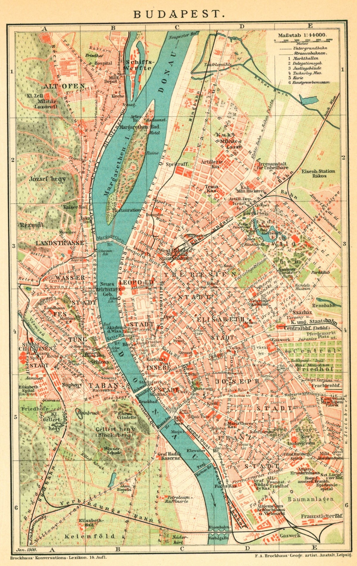 Budapest, Hungary-  Antique Map - Authentic Vintage Antique Print