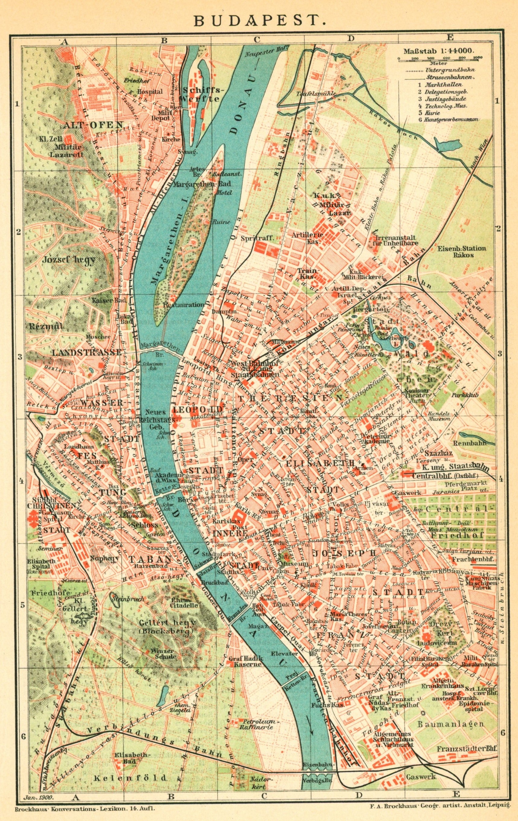 Budapest, Hungary-  Antique Map - Authentic Vintage Antique Print