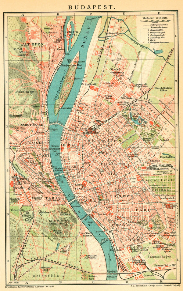 Budapest, Hungary- Antique Map - Authentic Vintage Map