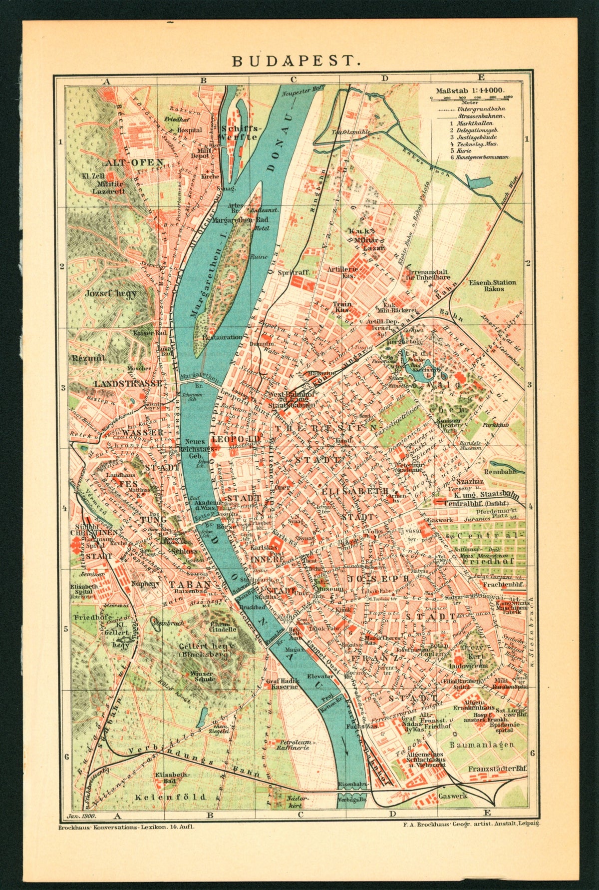 Budapest, Hungary-  Antique Map - Authentic Vintage Antique Print
