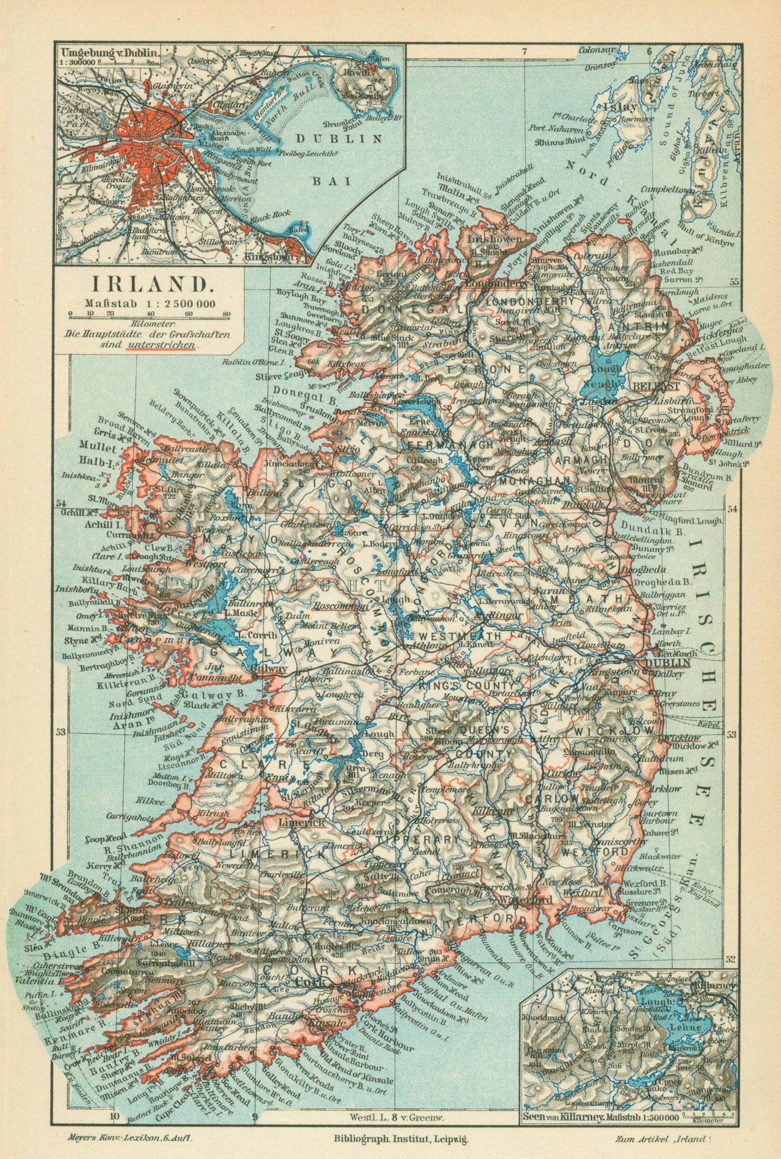 Dublin, Ireland- Antique Map - Authentic Vintage Antique Print