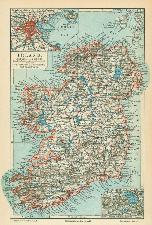Dublin, Ireland- Antique Map - Authentic Vintage Map