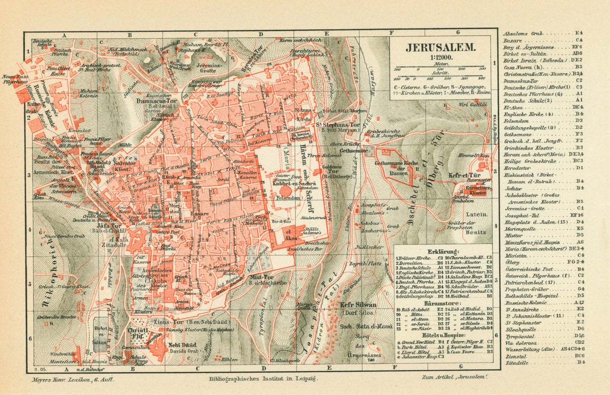 Jerusalem- Antique Map - Authentic Vintage Antique Print