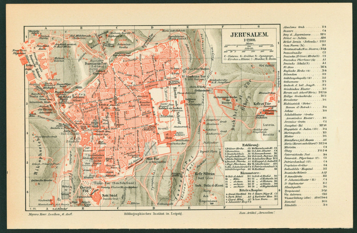 Jerusalem- Antique Map - Authentic Vintage Antique Print