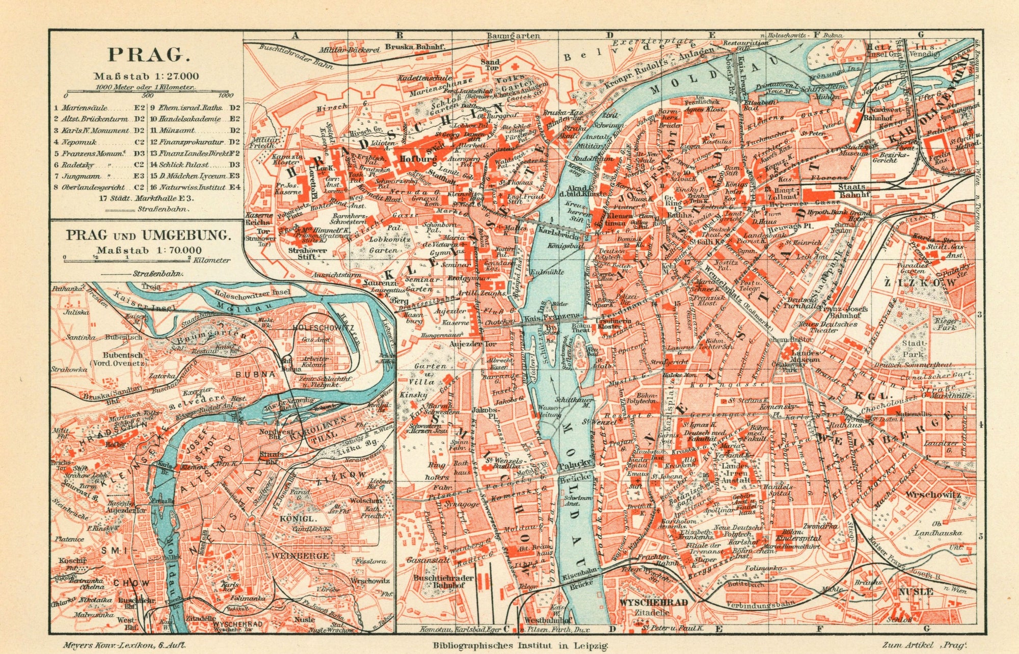 Czechoslovakia, Czech Republic, Prague- Antique Map - Authentic Vintage Antique Print