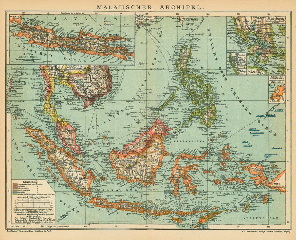 Singapore, Vietnam, Philippines, Malaysia, Indonesia- Antique Map - Authentic Vintage Antique Print
