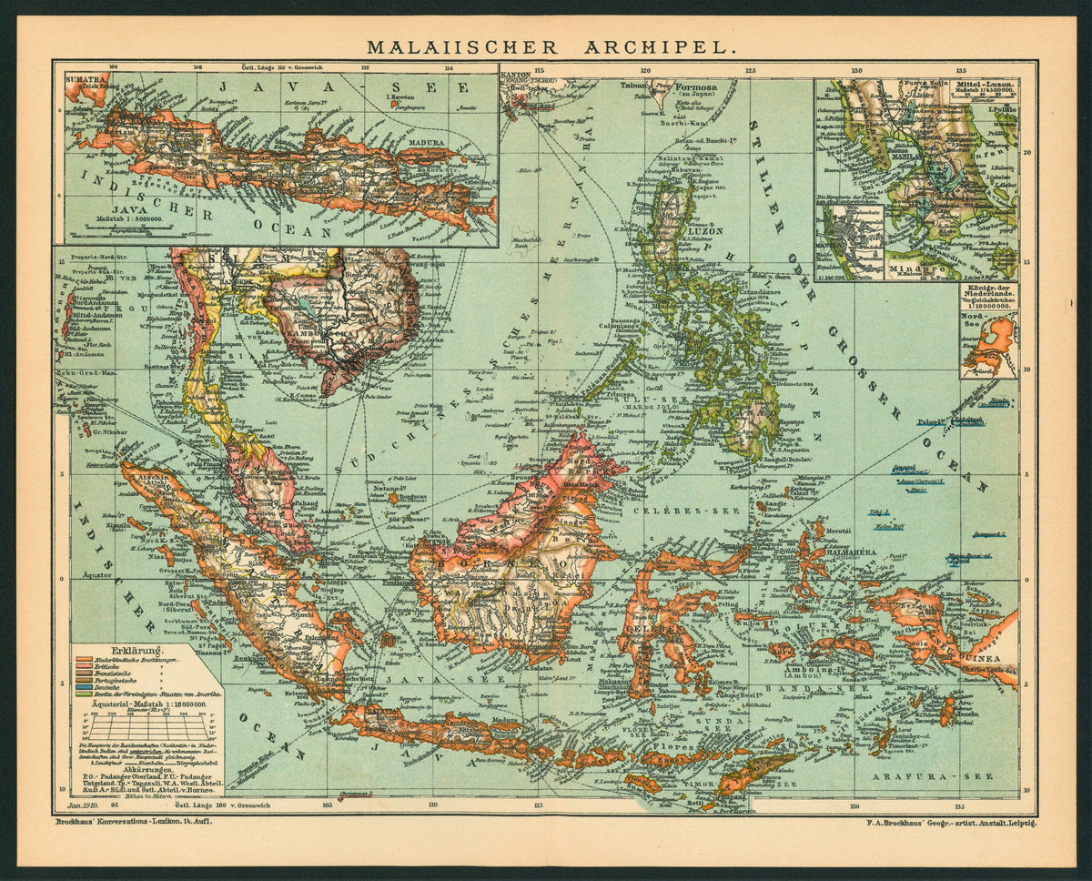 Singapore, Vietnam, Philippines, Malaysia, Indonesia- Antique Map - Authentic Vintage Antique Print