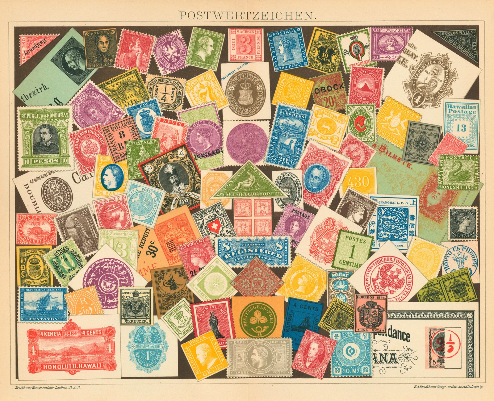 Old Postage Stamp- Antique Lithograph - Authentic Vintage Antique Print