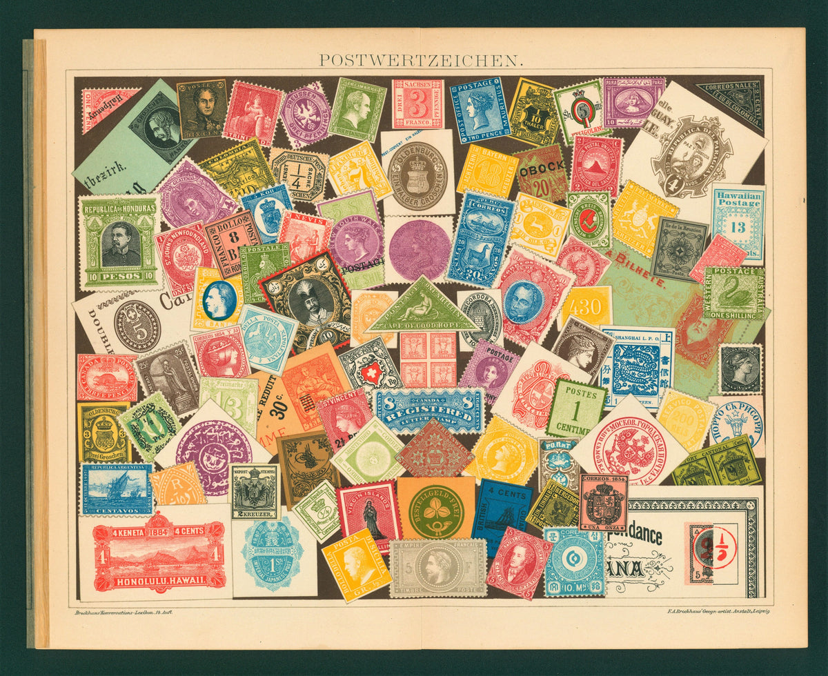 Old Postage Stamp- Antique Lithograph - Authentic Vintage Antique Print