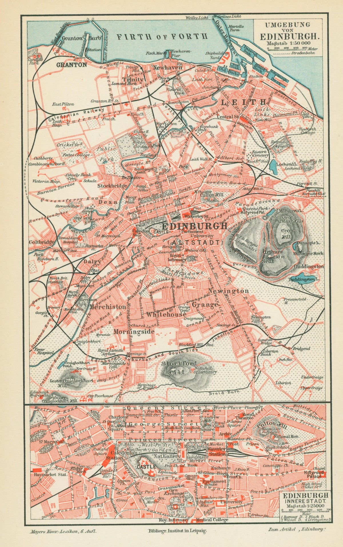 Edinburgh, Scotland- Antique Map - Authentic Vintage Antique Print