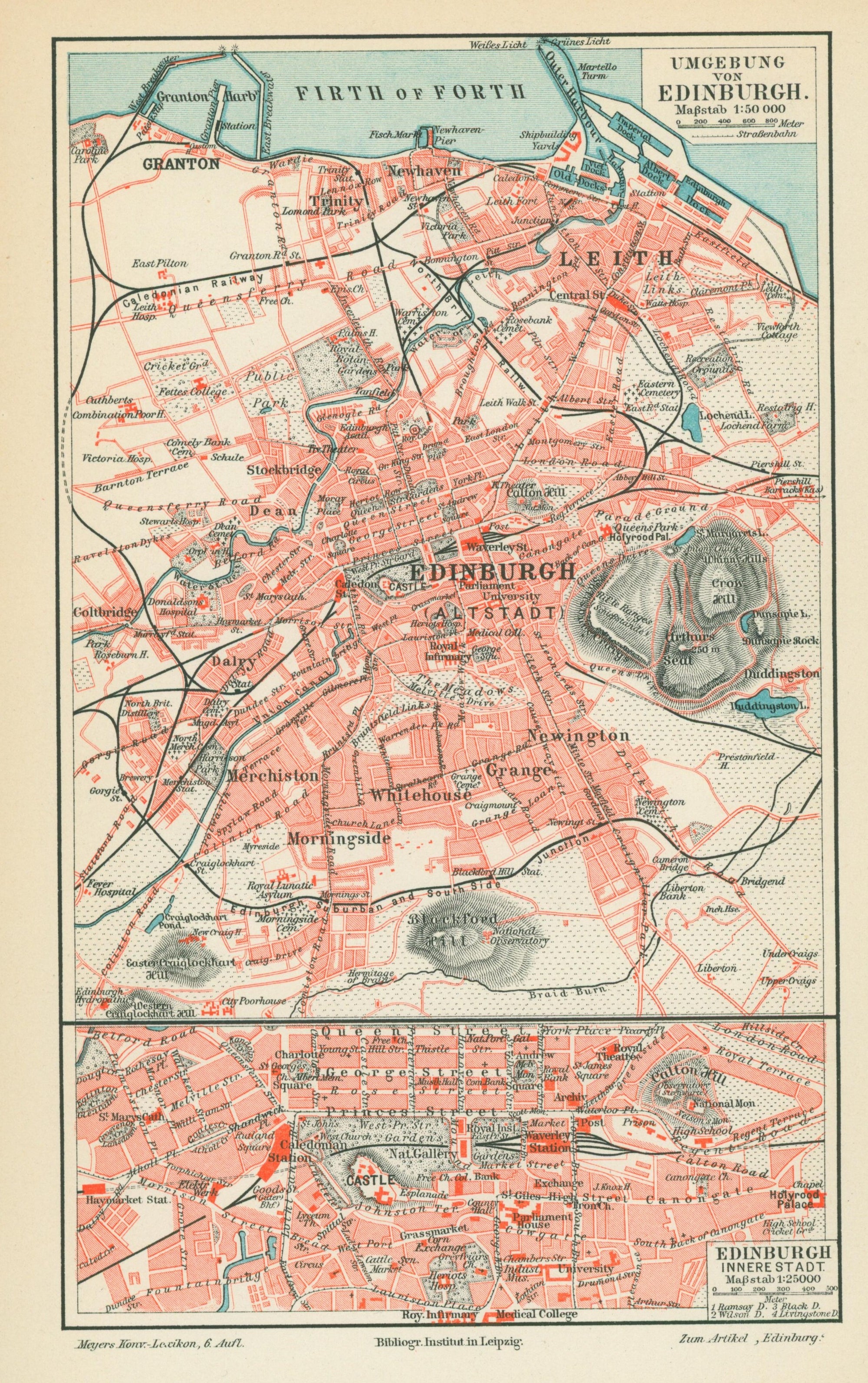 Edinburgh, Scotland- Antique Map - Authentic Vintage Antique Print