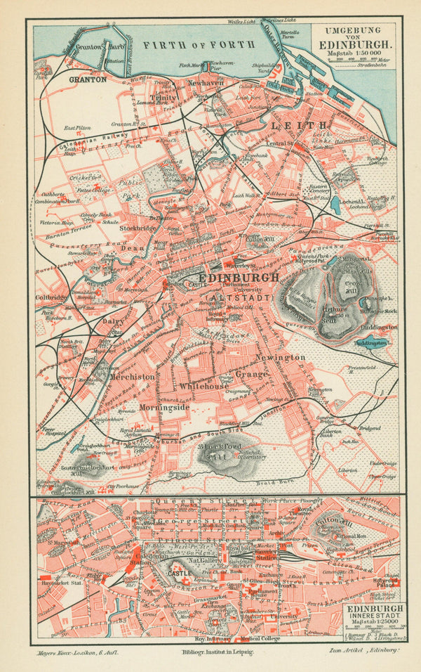 Edinburgh, Scotland- Antique Map - Authentic Vintage Map