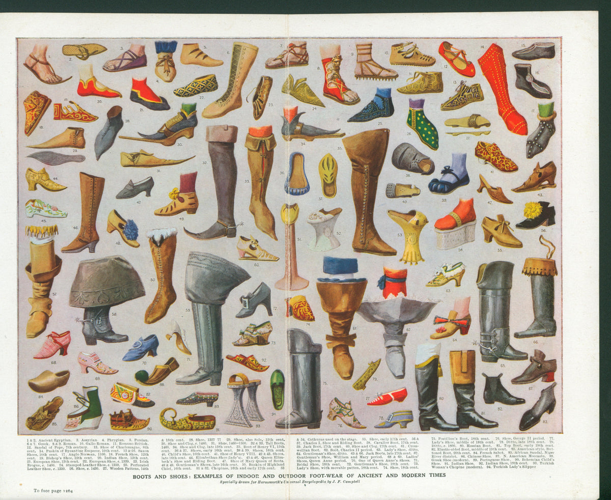 Vintage Footwear- Antique Print - Authentic Vintage Antique Print