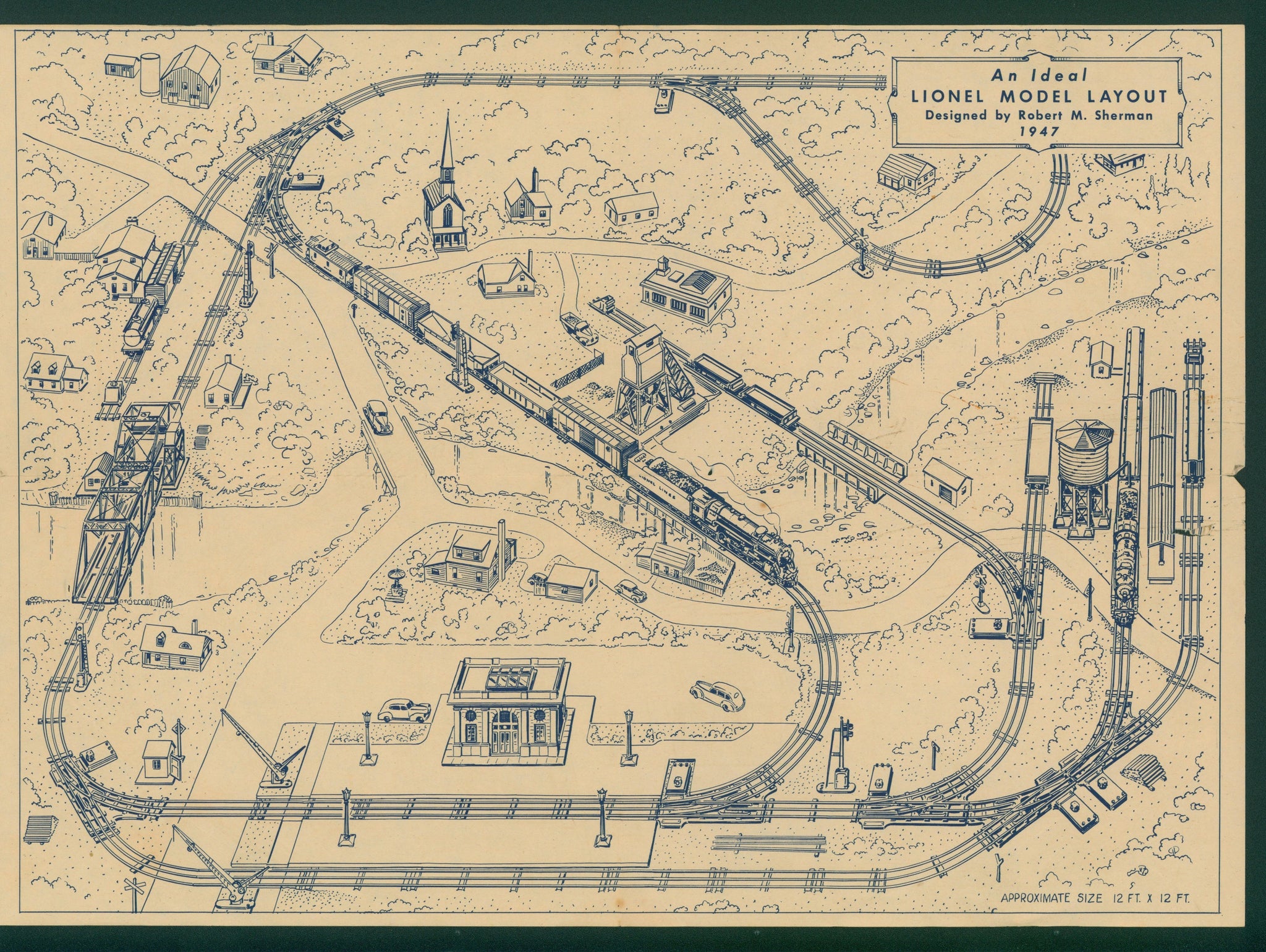 Authentic Vintage Antique Print Lionel Train Layout