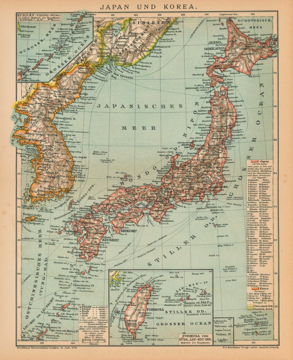 Japan and Korea- Antique Map - Authentic Vintage Map