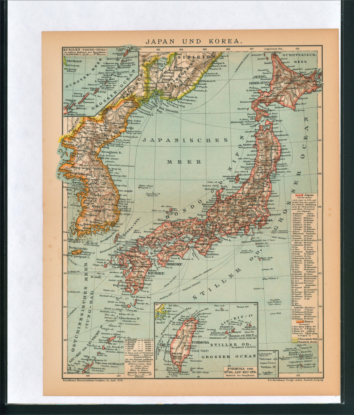 Japan and Korea- Antique Map - Authentic Vintage Antique Print
