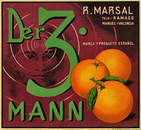 Der 3 Mann- Spanish Crate Label - Authentic Vintage Product Label