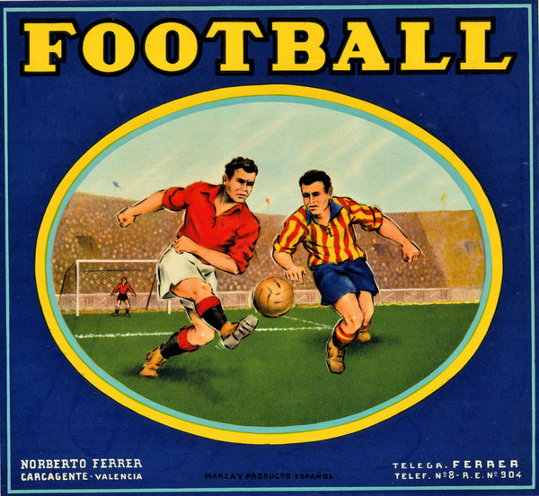Football- Spanish Crate Label - Authentic Vintage Product Label