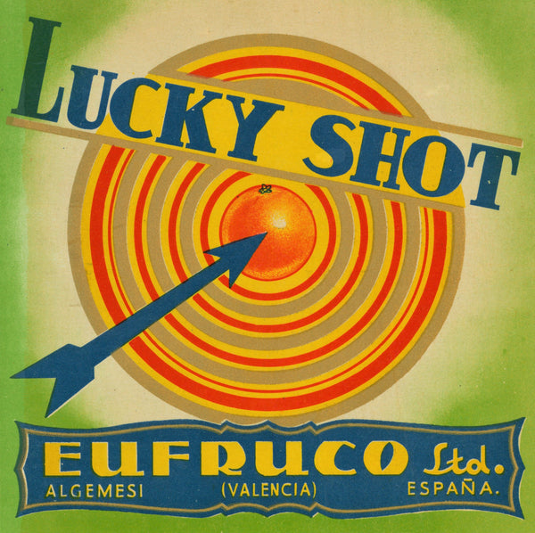 Lucky Shot Oranges- Spanish Crate Label - Authentic Vintage Product Label
