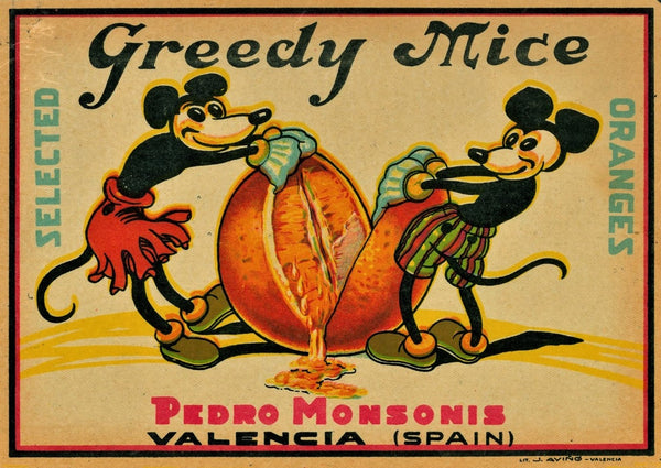 Greedy Mice- Spanish Crate Label - Authentic Vintage Product Label