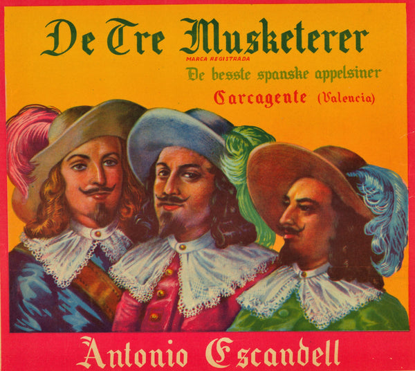 De Tre Musketerer- Spanish Crate Label - Authentic Vintage Product Label