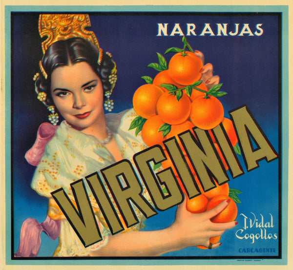 Naranjas Virginia- Spanish Crate Label - Authentic Vintage Product Label
