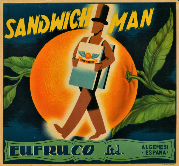 Sandwich Man- Spanish Crate Label - Authentic Vintage Product Label