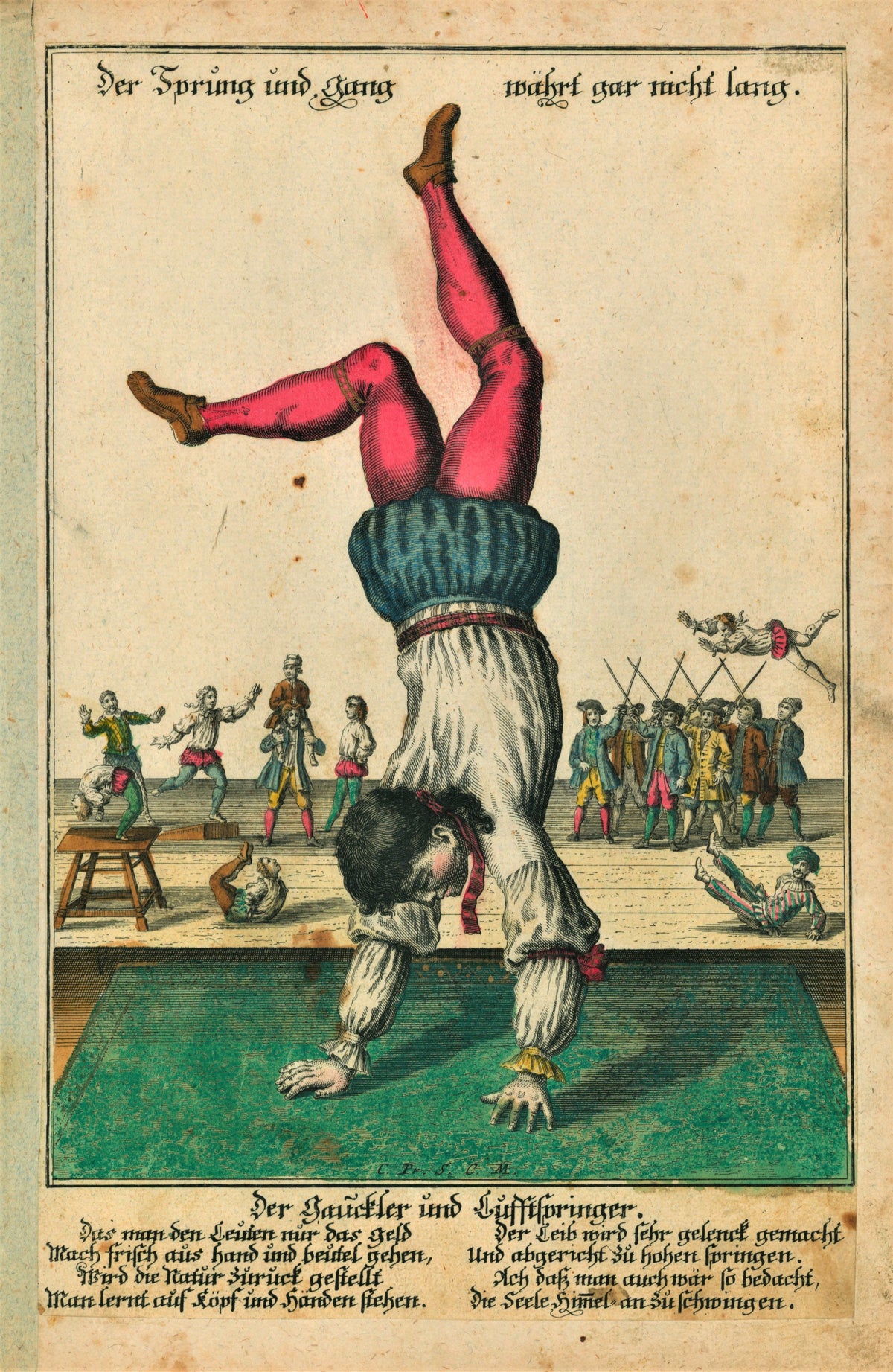 Hand Stand Engraving by Martin Engelbrecht - Authentic Vintage Antique Print