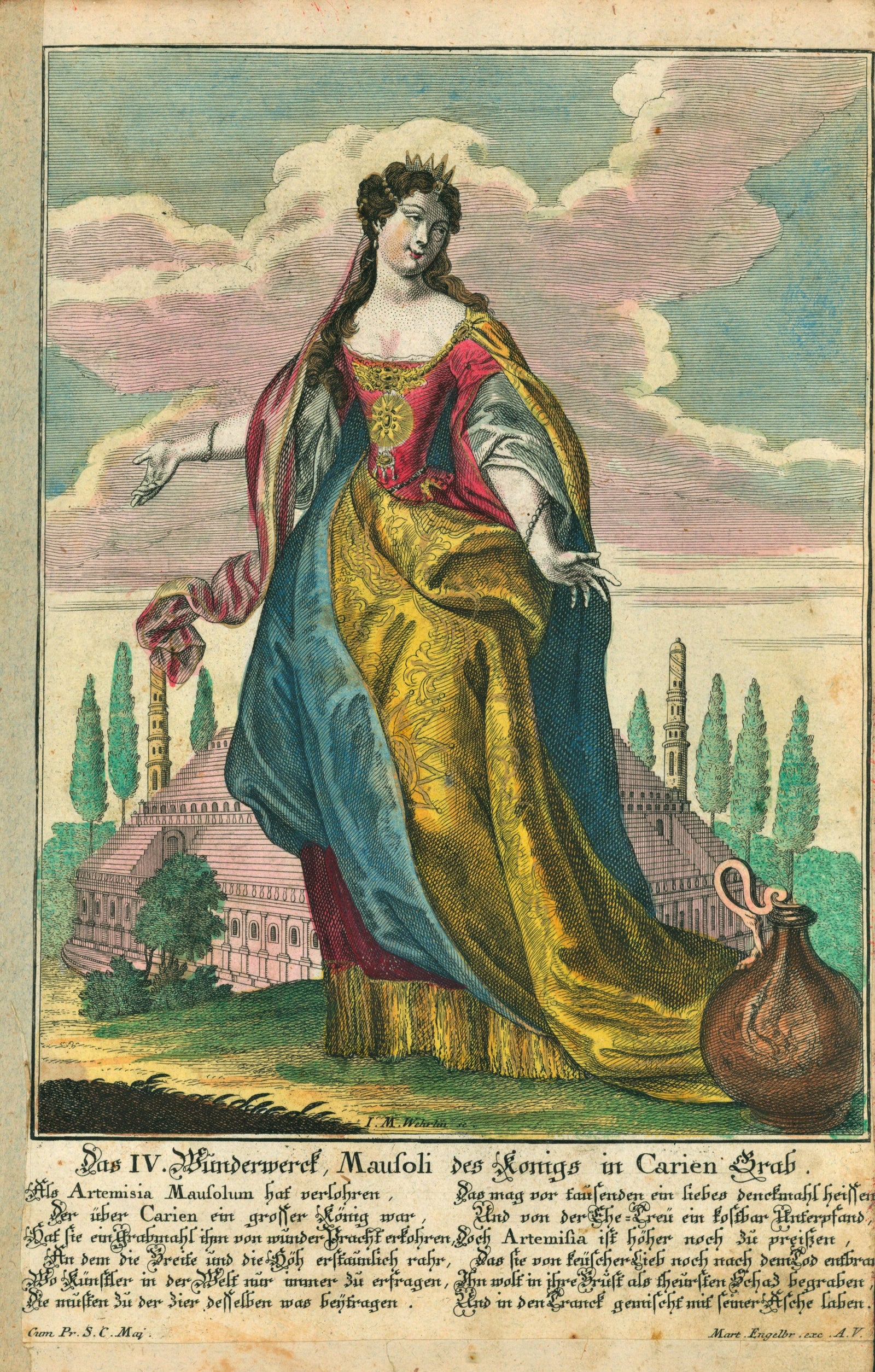 The Queen Engraving by Martin Engelbrecht - Authentic Vintage Antique Print