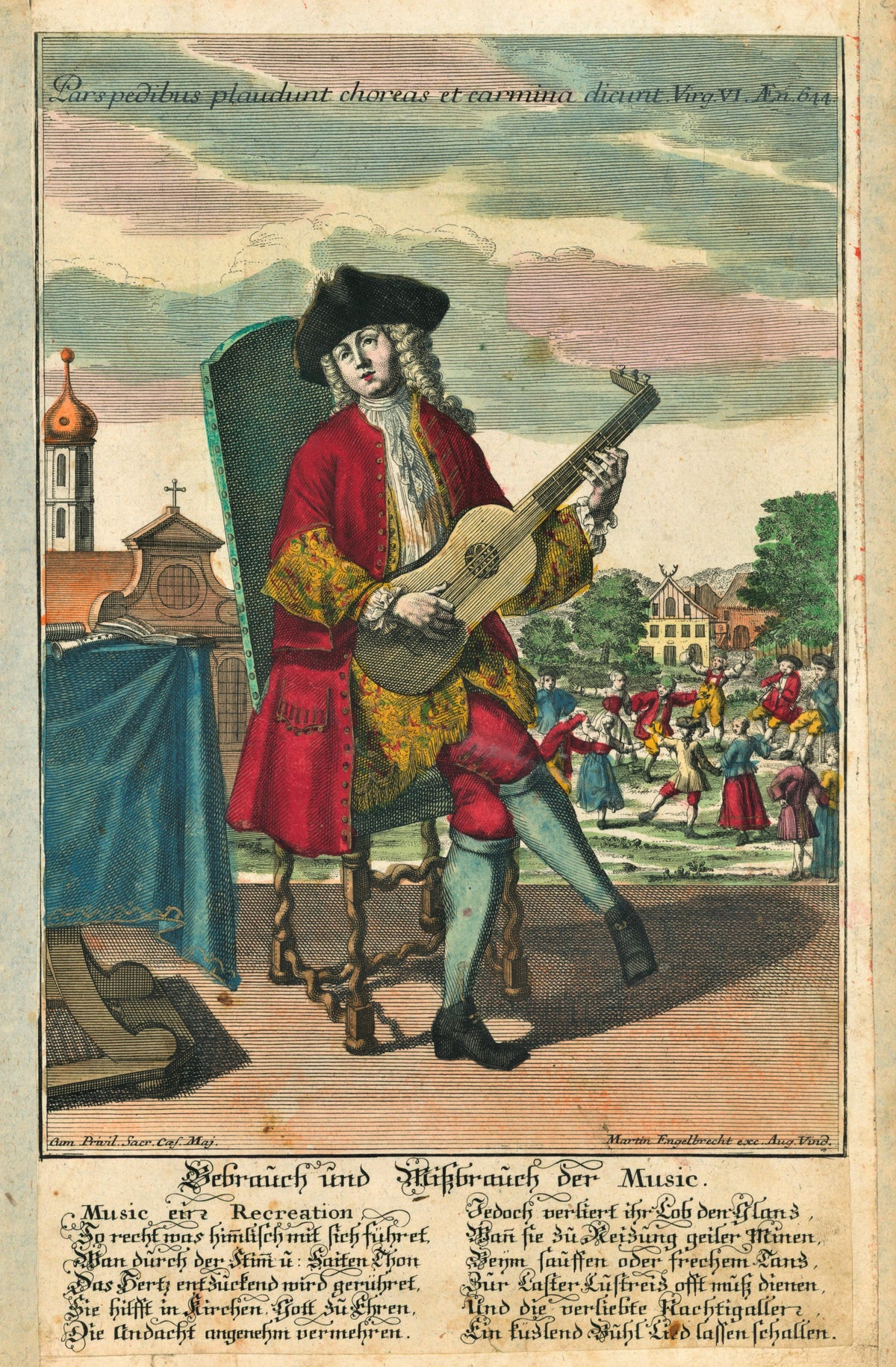 The Guitar Player by Martin Engelbrecht - Authentic Vintage Antique Print