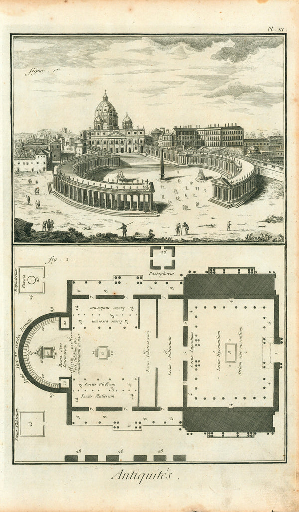 The Vatican- Architectural Engraving - Authentic Vintage Antique Print