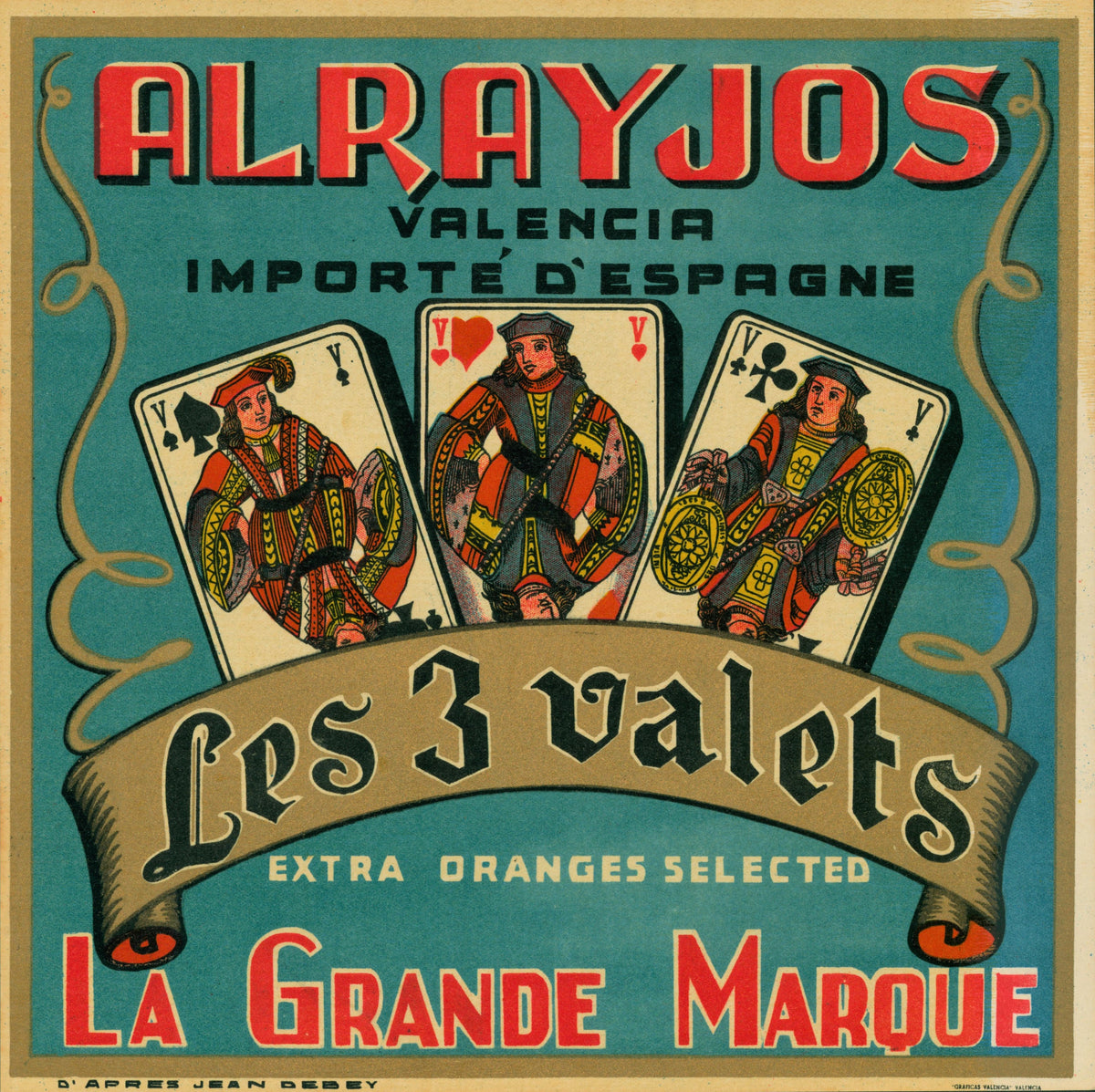 Les 3 Valets- Spanish Crate Label - Authentic Vintage Antique Print