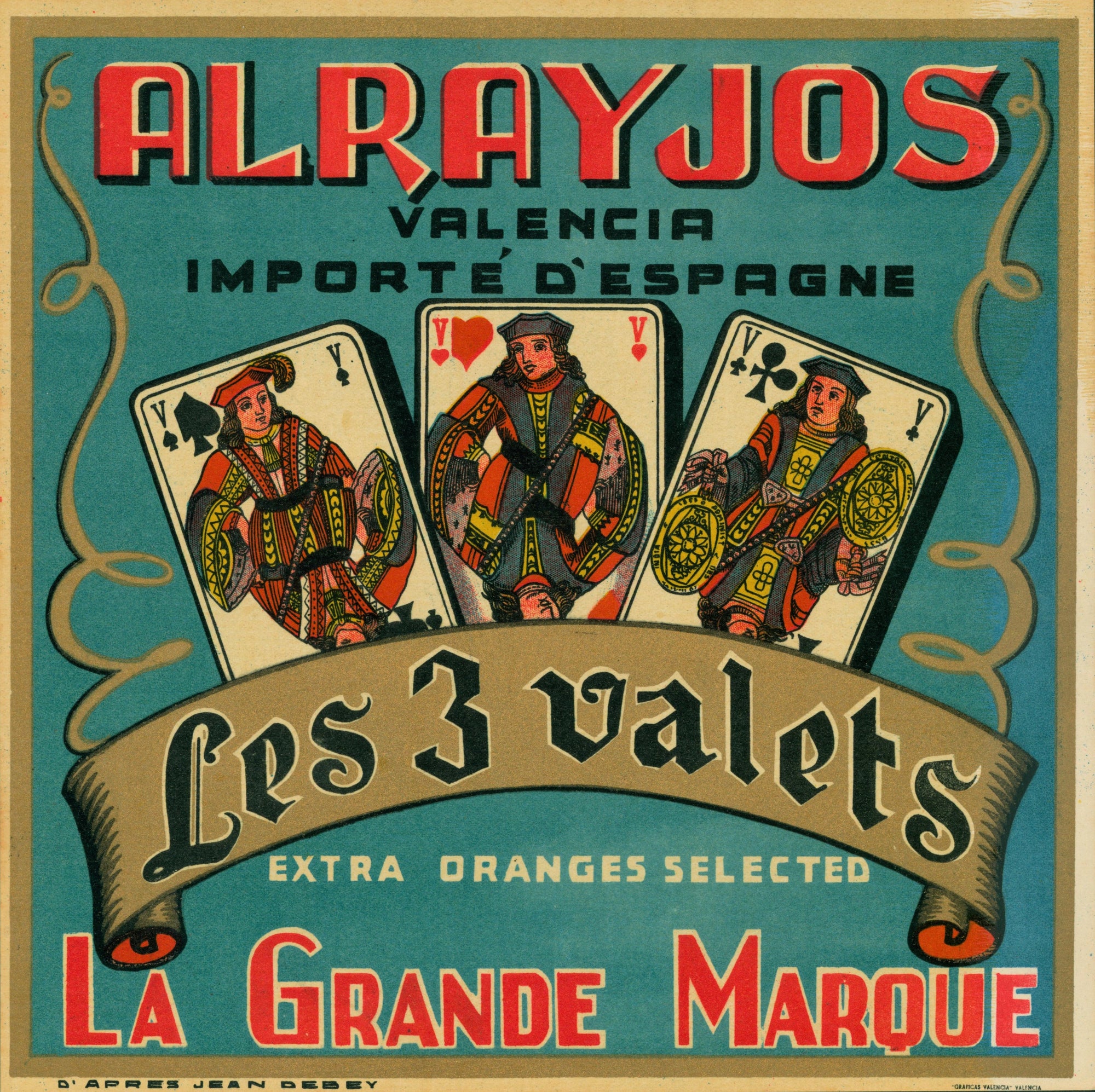 Les 3 Valets- Spanish Crate Label - Authentic Vintage Antique Print