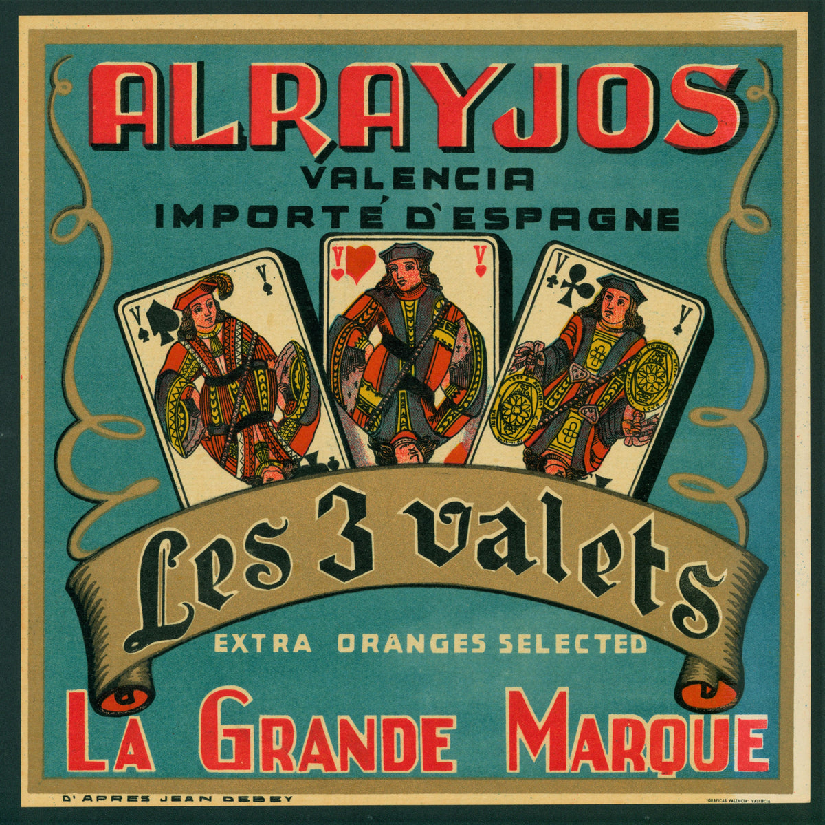 Les 3 Valets- Spanish Crate Label - Authentic Vintage Antique Print