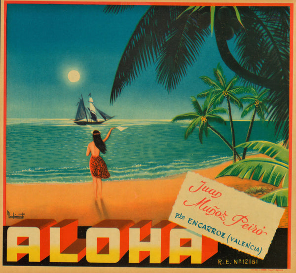 Aloha- Spanish Crate Label - Authentic Vintage Product Label