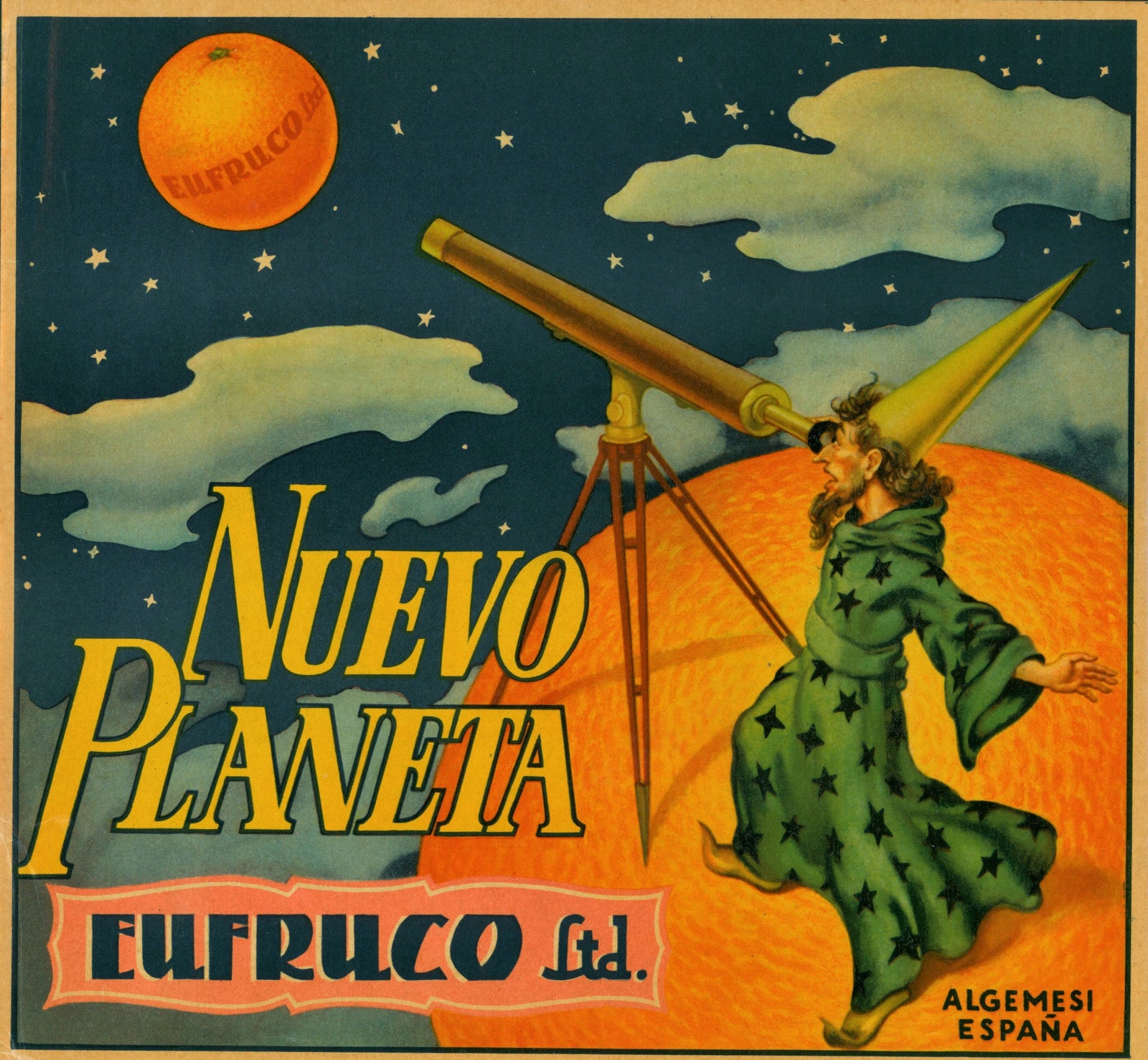 Nuevo Planeta- Spanish Crate Label - Authentic Vintage Antique Print